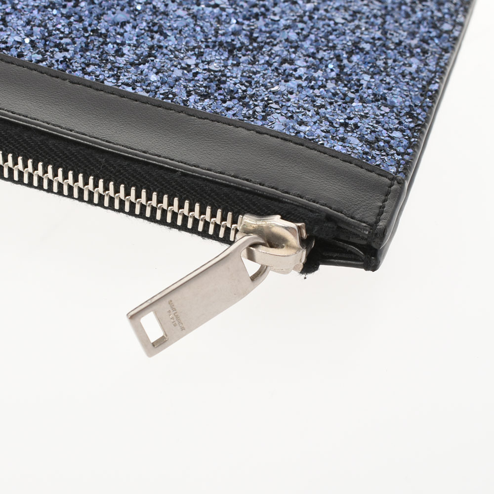 SAINT LAURENT Blue Leather Lame Clutch Bag - Picture 8 of 11